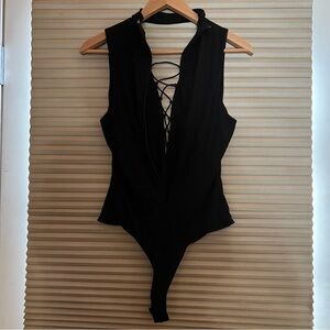 Forever 21 Black Sleeveless Lace-Up Bodysuit